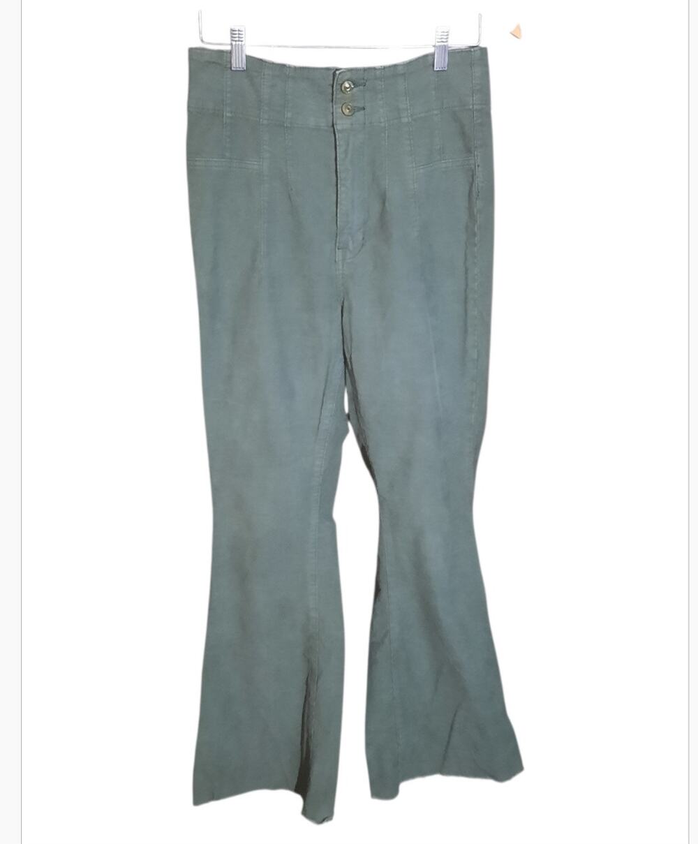 We The Free Dark Green Jayde Cord High Rise Frayed Hem Button Closure Size 30